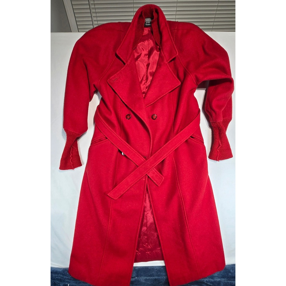 Portrait Petite Vintage Red Wool‎ Blend Trench Coat Double Breasted Belted USA